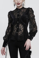 Black Velvet High Neck Lace Fake Bra Design Splicing Three-Dimensional Butterfly Mesh Women's Gothic Shirt